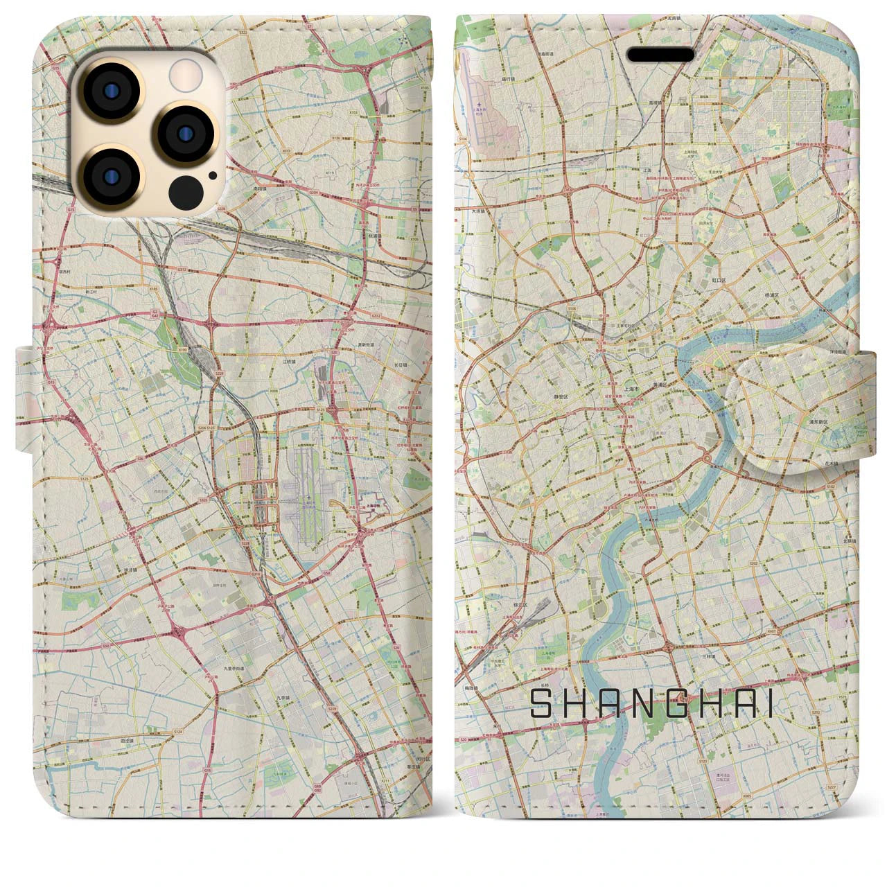 【上海(中華人民共和国)】地図柄iPhoneケース(手帳タイプ)ナチュラル・iPhone 12 Pro Max 用