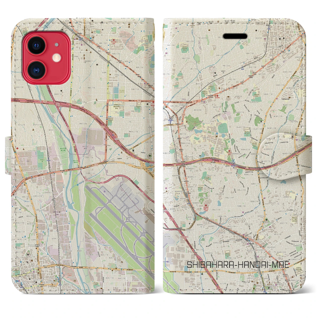 【柴原阪大前(大阪府)】地図柄iPhoneケース(手帳タイプ)ナチュラル・iPhone 11 用