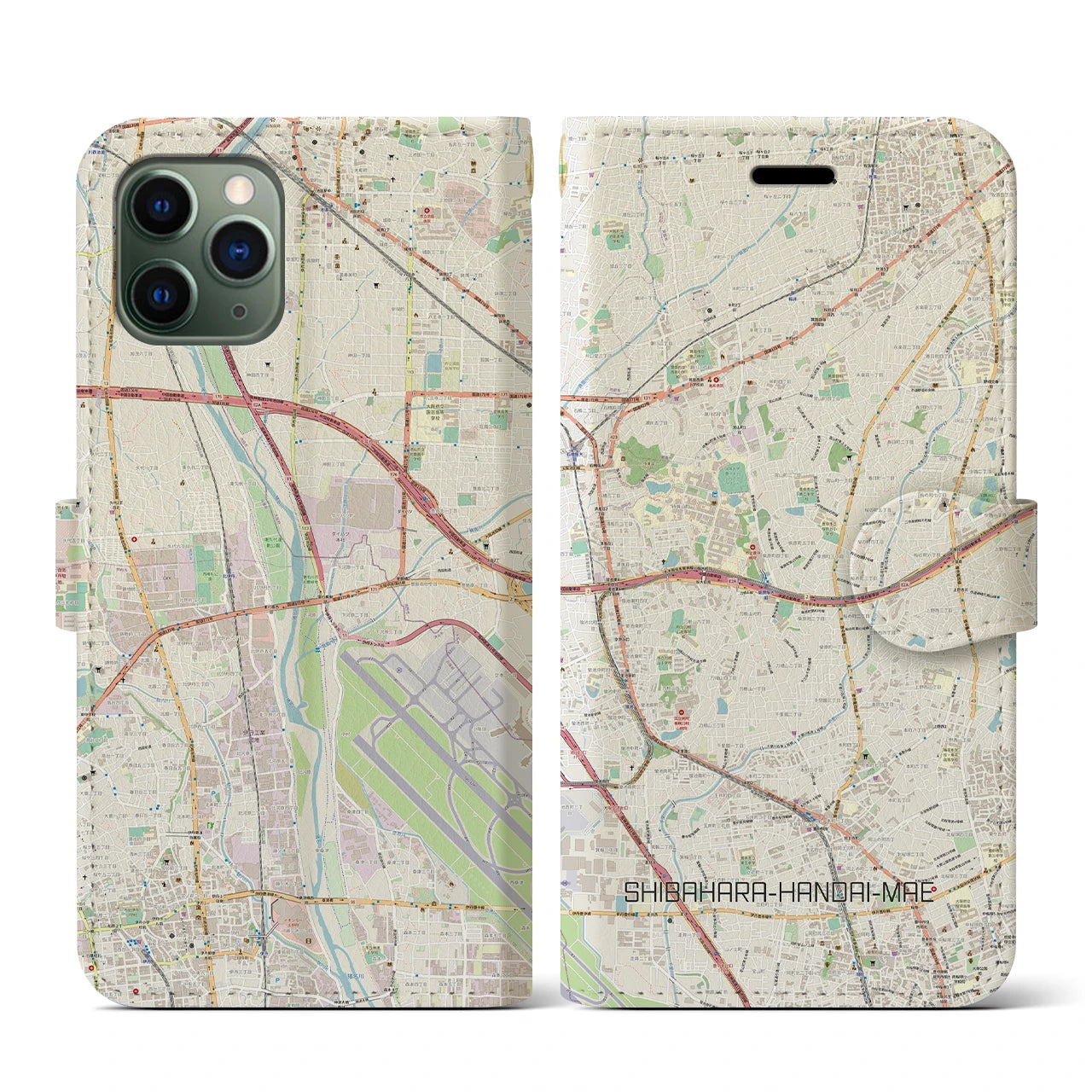 【柴原阪大前(大阪府)】地図柄iPhoneケース(手帳タイプ)ナチュラル・iPhone 11 Pro 用