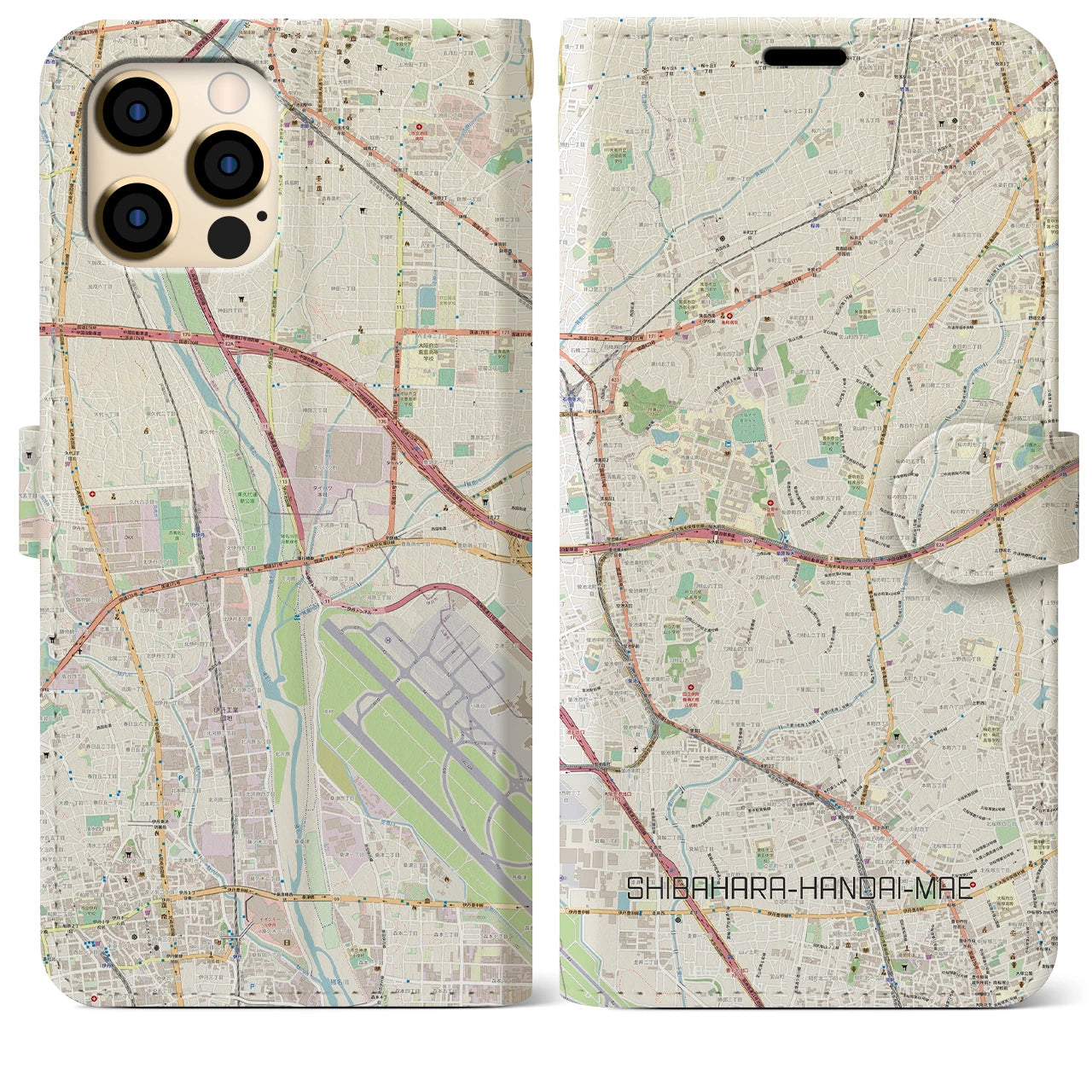 【柴原阪大前(大阪府)】地図柄iPhoneケース(手帳タイプ)ナチュラル・iPhone 12 Pro Max 用