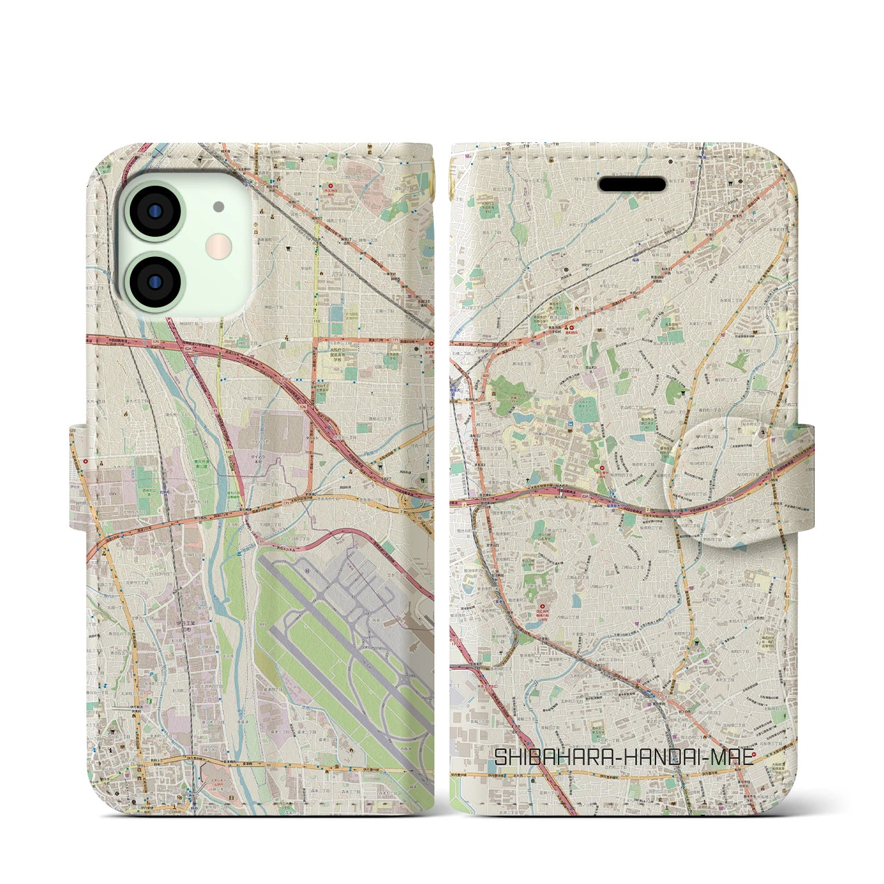 【柴原阪大前(大阪府)】地図柄iPhoneケース(手帳タイプ)ナチュラル・iPhone 12 mini 用
