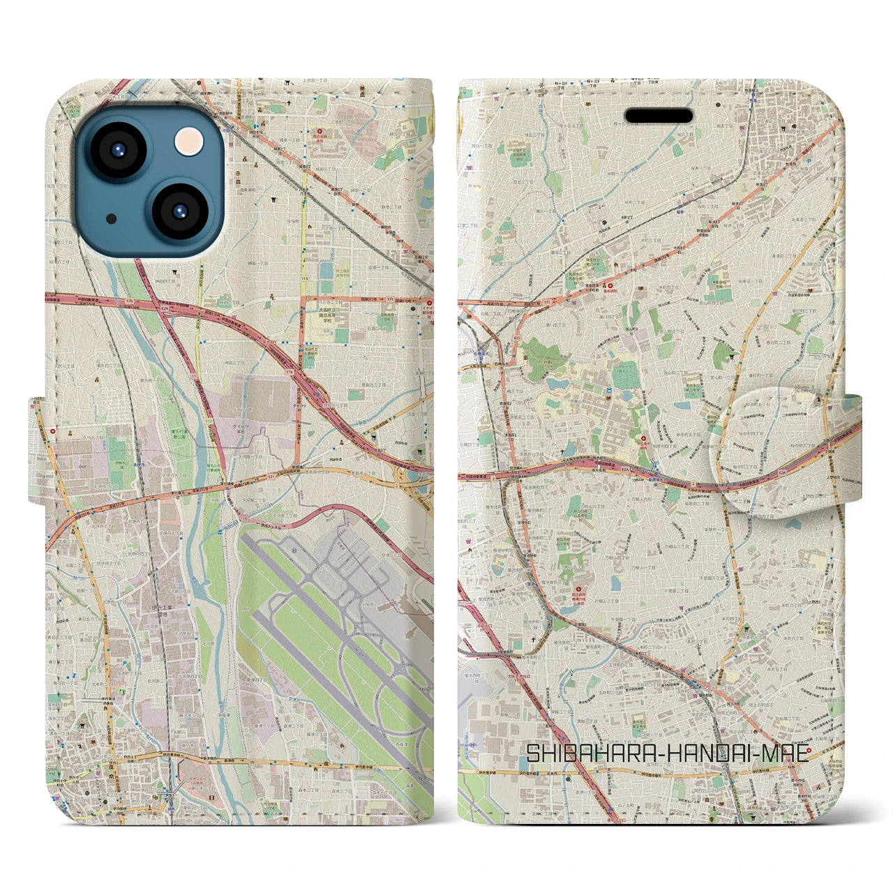【柴原阪大前(大阪府)】地図柄iPhoneケース(手帳タイプ)ナチュラル・iPhone 13 用