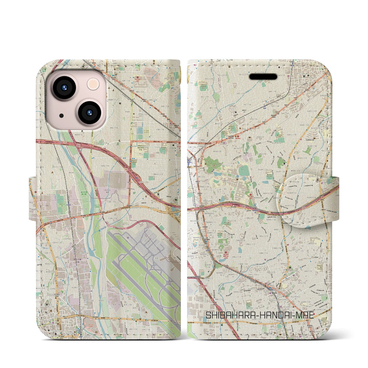 【柴原阪大前(大阪府)】地図柄iPhoneケース(手帳タイプ)ナチュラル・iPhone 13 mini 用