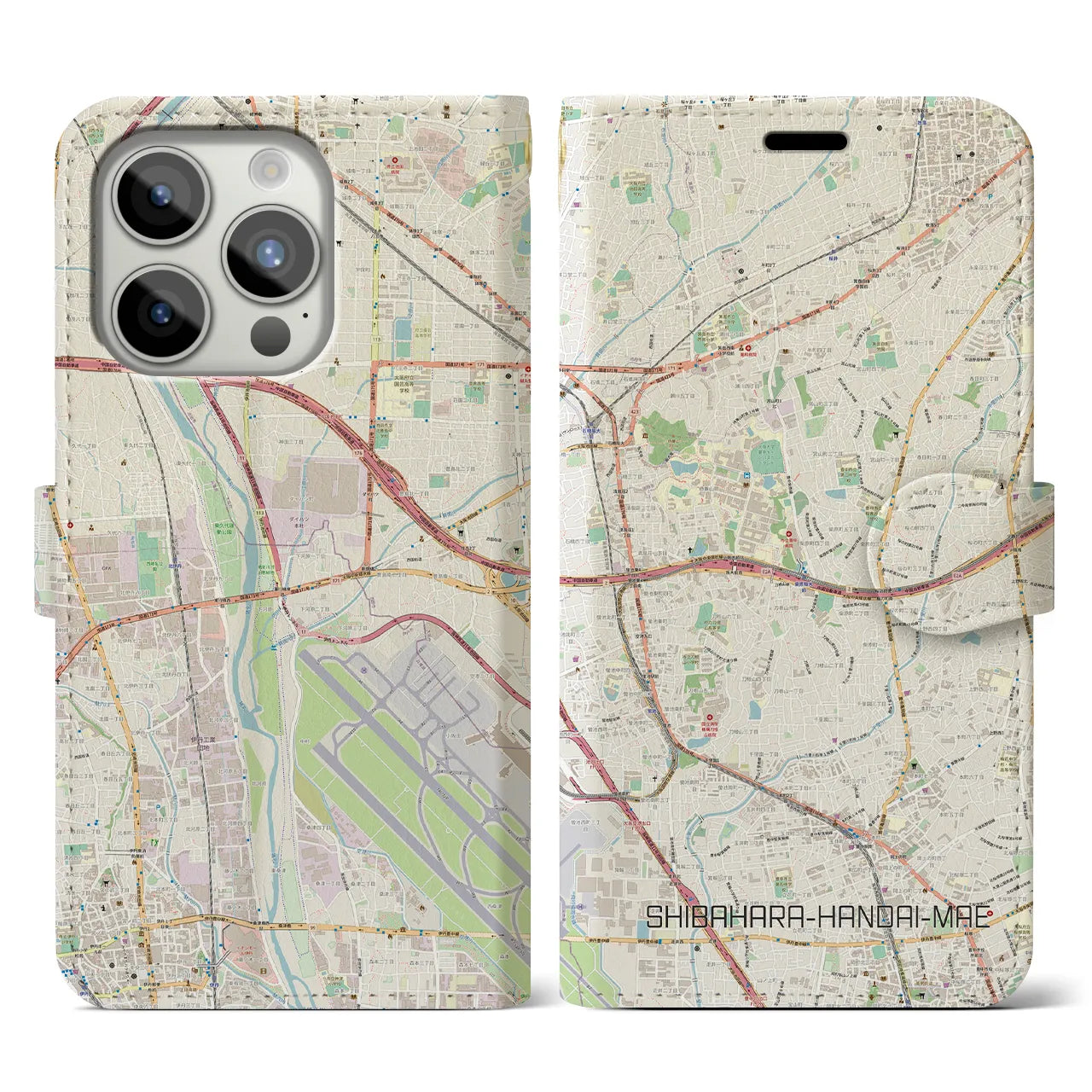 【柴原阪大前(大阪府)】地図柄iPhoneケース(手帳タイプ)ナチュラル・iPhone 15 Pro 用