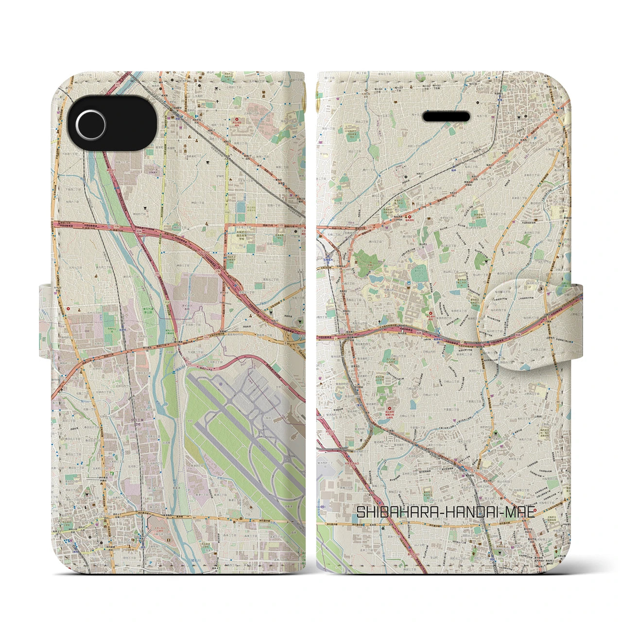 【柴原阪大前(大阪府)】地図柄iPhoneケース(手帳タイプ)ナチュラル・iPhone SE(第3 / 第2世代) / 8 / 7 / 6s / 6 用