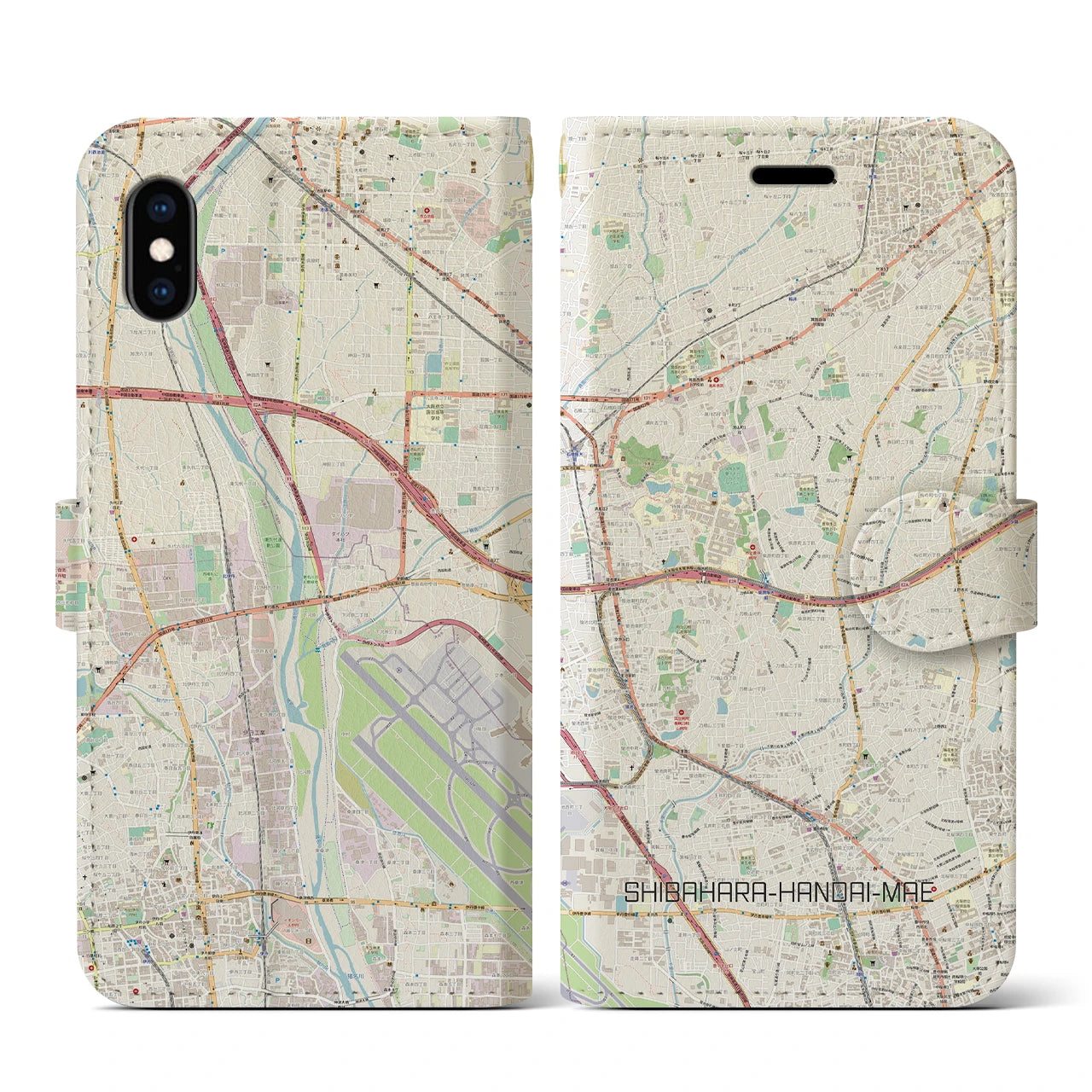 【柴原阪大前(大阪府)】地図柄iPhoneケース(手帳タイプ)ナチュラル・iPhone XS / X 用