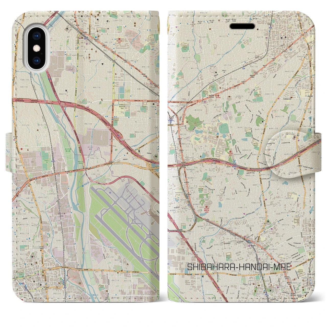 【柴原阪大前(大阪府)】地図柄iPhoneケース(手帳タイプ)ナチュラル・iPhone XS Max 用