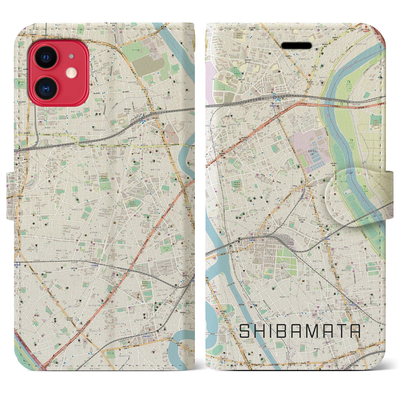 【柴又(東京都)】地図柄iPhoneケース(手帳タイプ)ナチュラル・iPhone 11 用