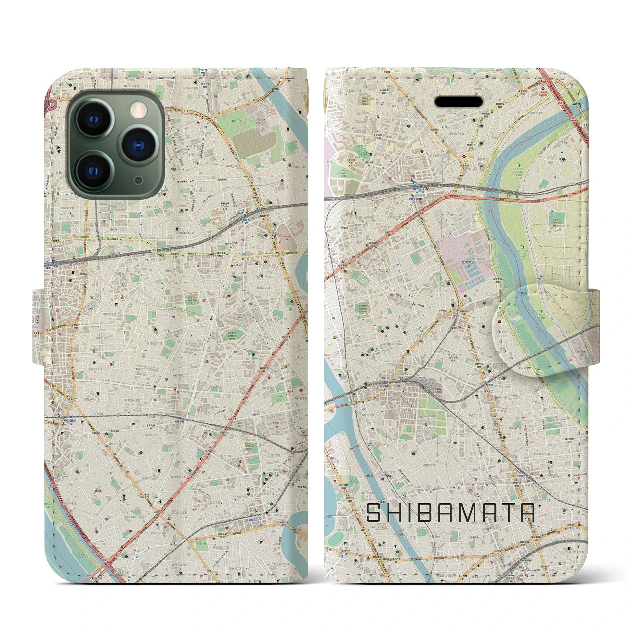 【柴又(東京都)】地図柄iPhoneケース(手帳タイプ)ナチュラル・iPhone 11 Pro 用