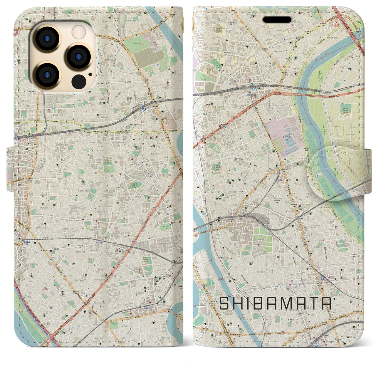 【柴又(東京都)】地図柄iPhoneケース(手帳タイプ)ナチュラル・iPhone 12 Pro Max 用
