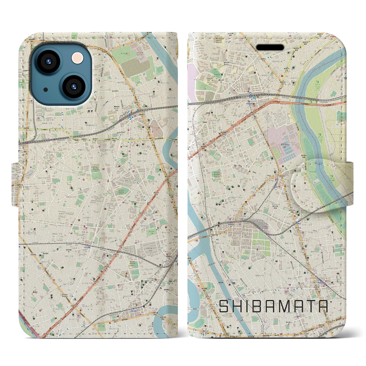 【柴又(東京都)】地図柄iPhoneケース(手帳タイプ)ナチュラル・iPhone 13 用