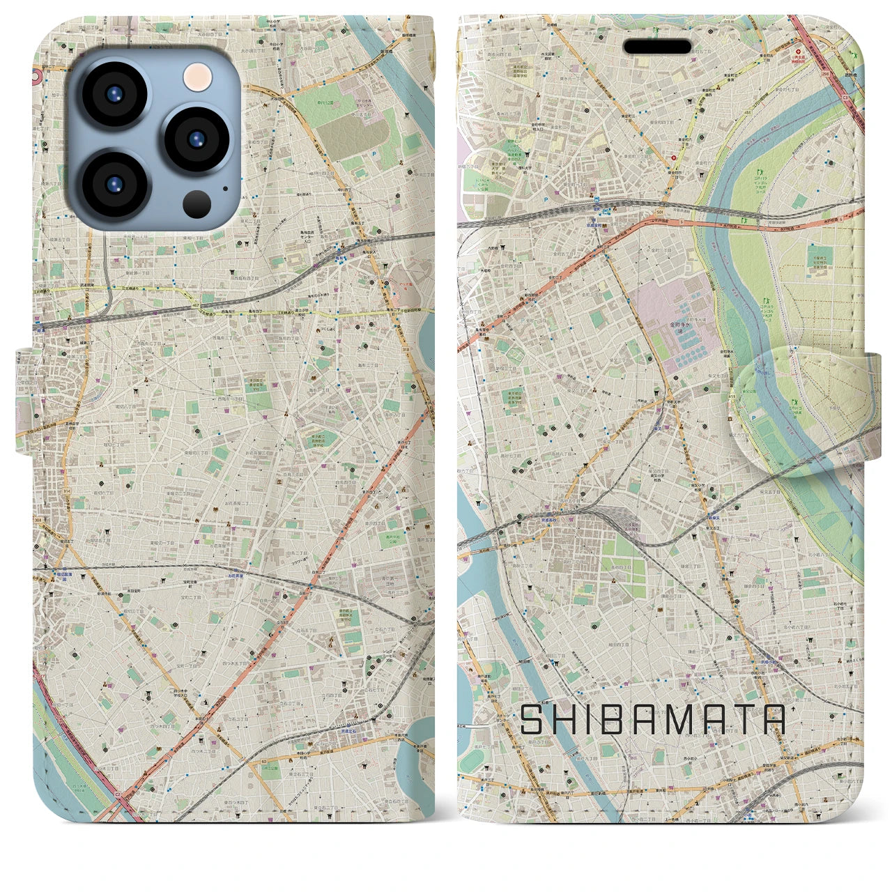 【柴又(東京都)】地図柄iPhoneケース(手帳タイプ)ナチュラル・iPhone 13 Pro Max 用