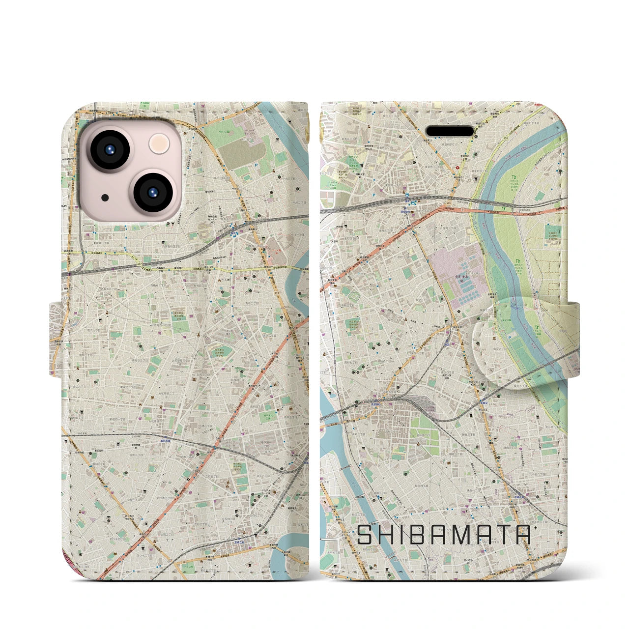 【柴又(東京都)】地図柄iPhoneケース(手帳タイプ)ナチュラル・iPhone 13 mini 用