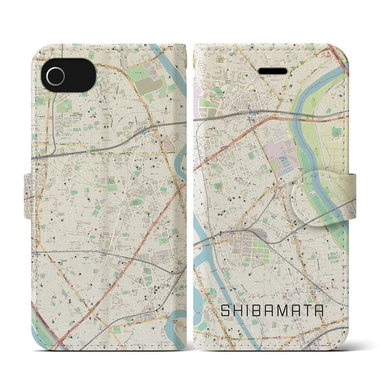 【柴又(東京都)】地図柄iPhoneケース(手帳タイプ)ナチュラル・iPhone SE(第3 / 第2世代) / 8 / 7 / 6s / 6 用