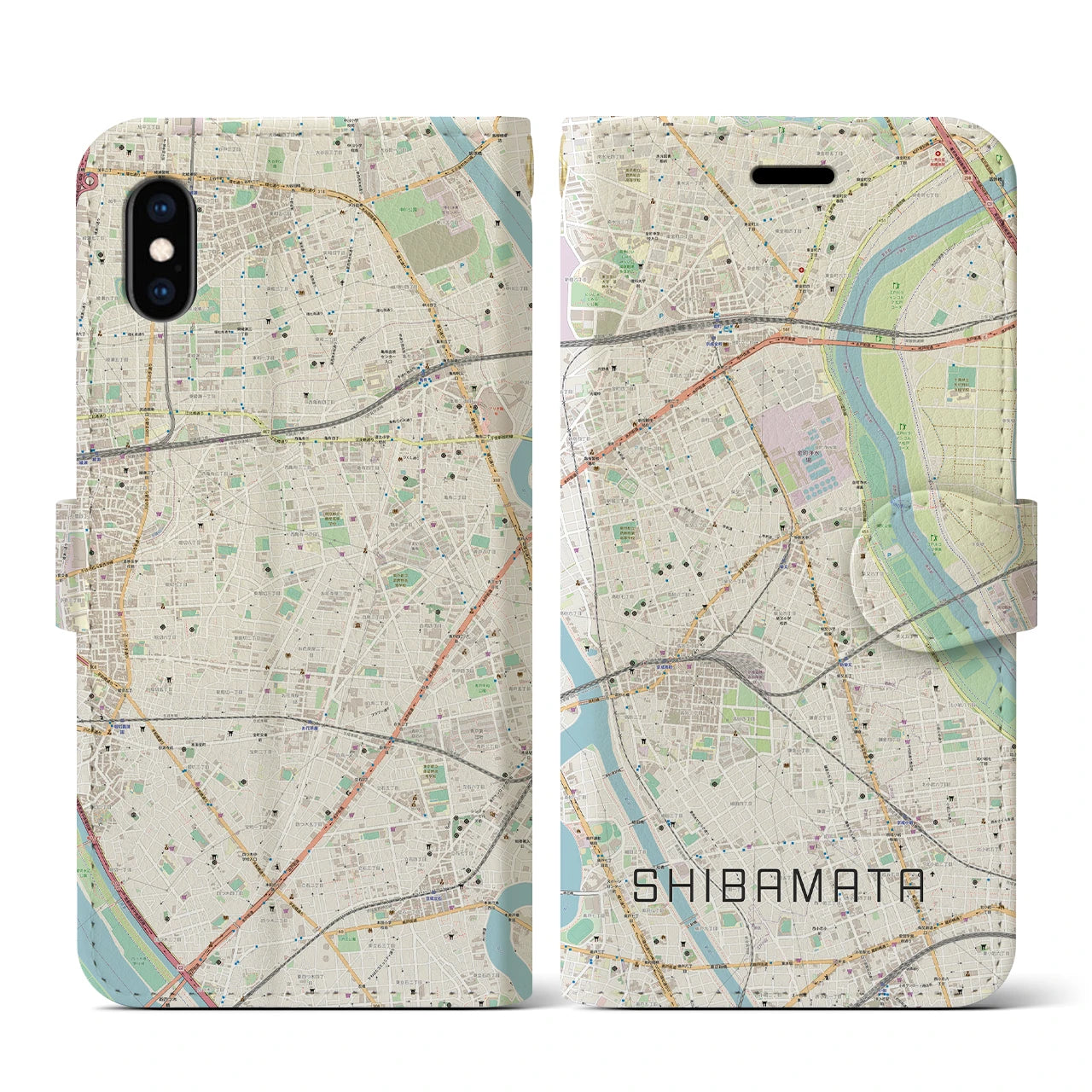 【柴又(東京都)】地図柄iPhoneケース(手帳タイプ)ナチュラル・iPhone XS / X 用
