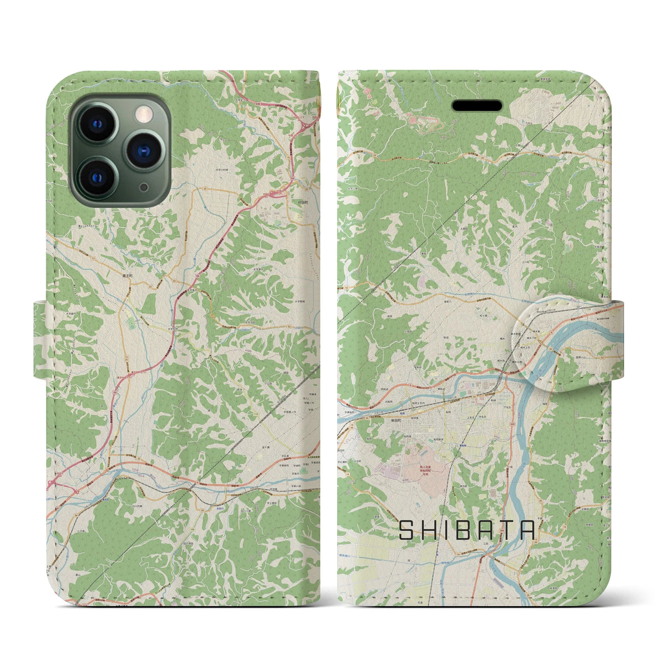 【柴田(宮城県)】地図柄iPhoneケース(手帳タイプ)ナチュラル・iPhone 11 Pro 用