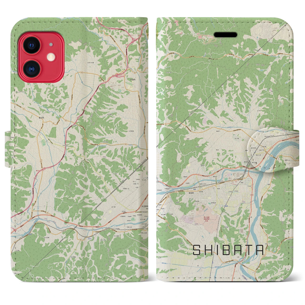 【柴田(宮城県)】地図柄iPhoneケース(手帳タイプ)ナチュラル・iPhone 11 用