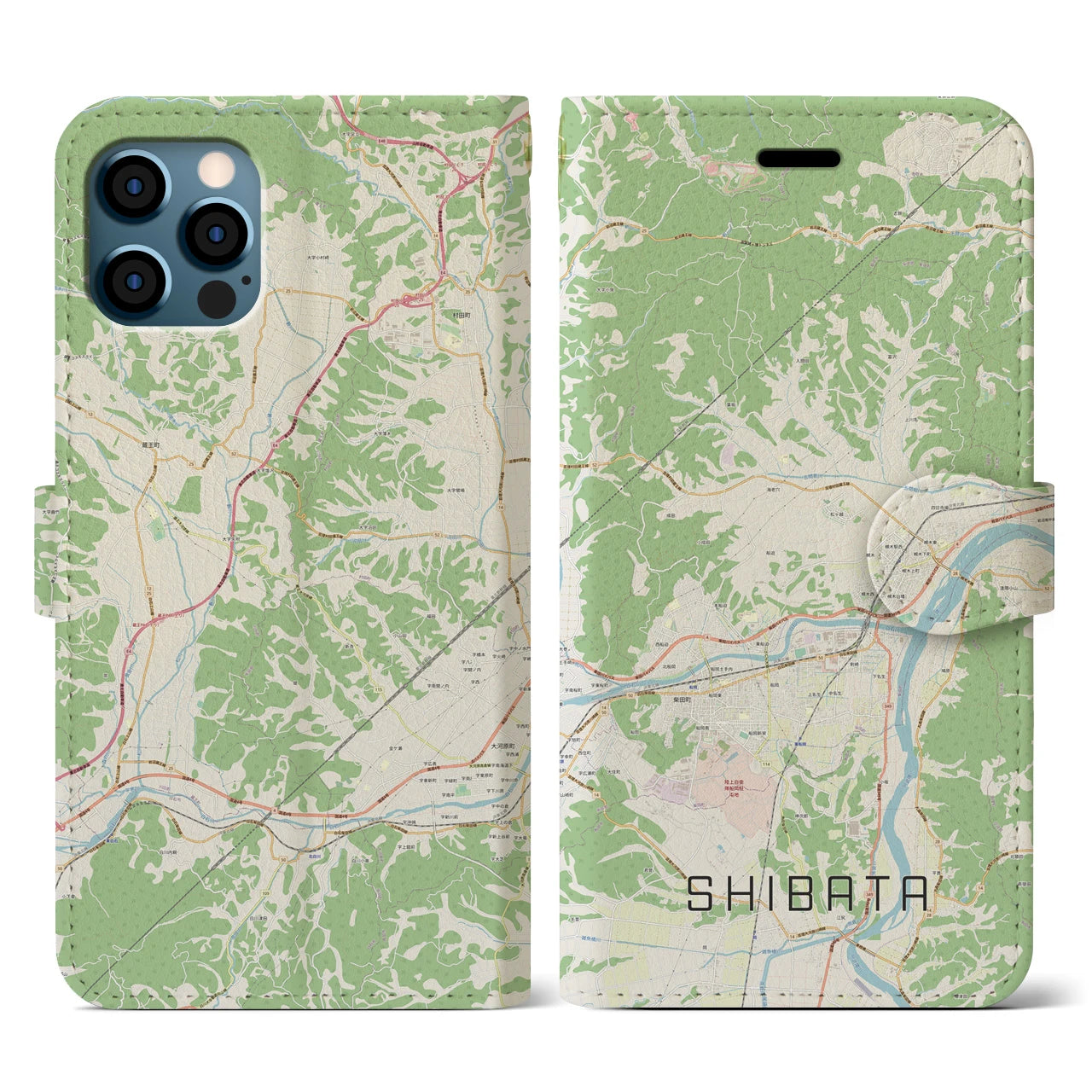 【柴田(宮城県)】地図柄iPhoneケース(手帳タイプ)ナチュラル・iPhone 12 / 12 Pro 用