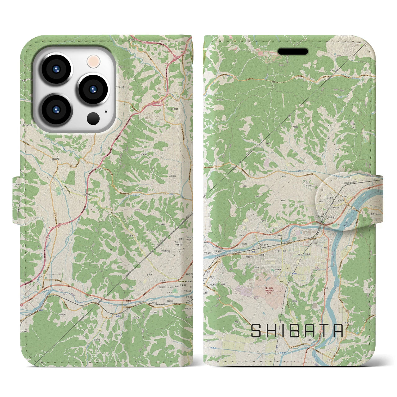 【柴田(宮城県)】地図柄iPhoneケース(手帳タイプ)ナチュラル・iPhone 13 Pro 用