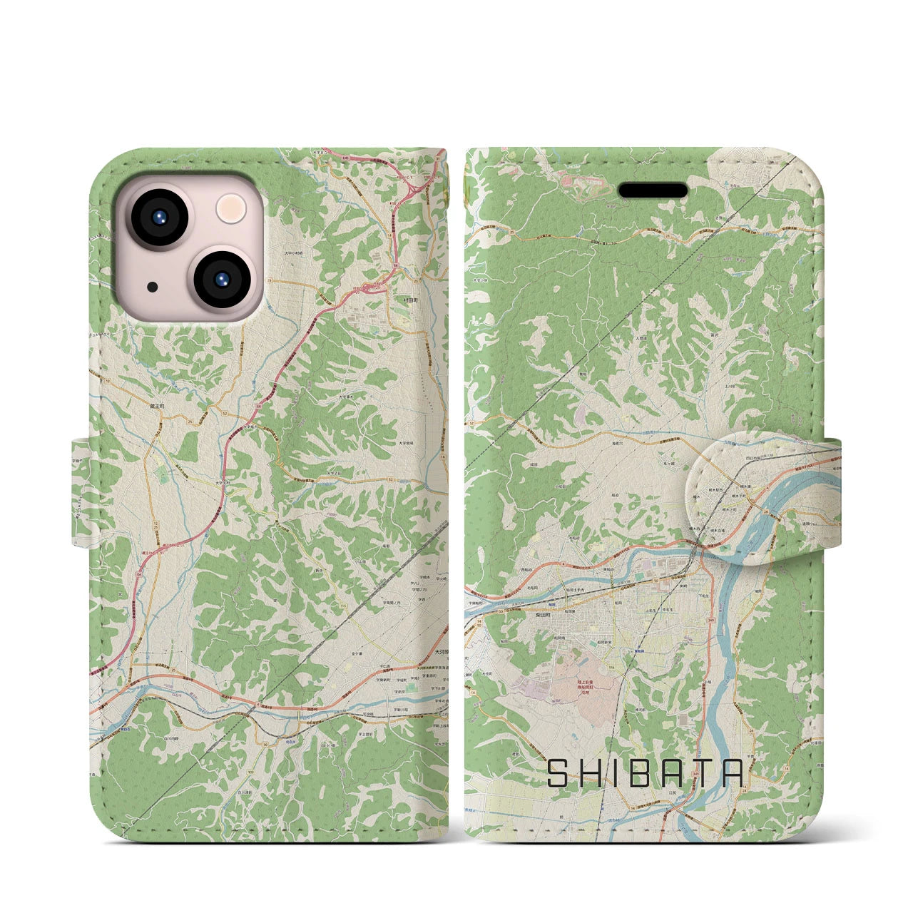 【柴田(宮城県)】地図柄iPhoneケース(手帳タイプ)ナチュラル・iPhone 13 mini 用