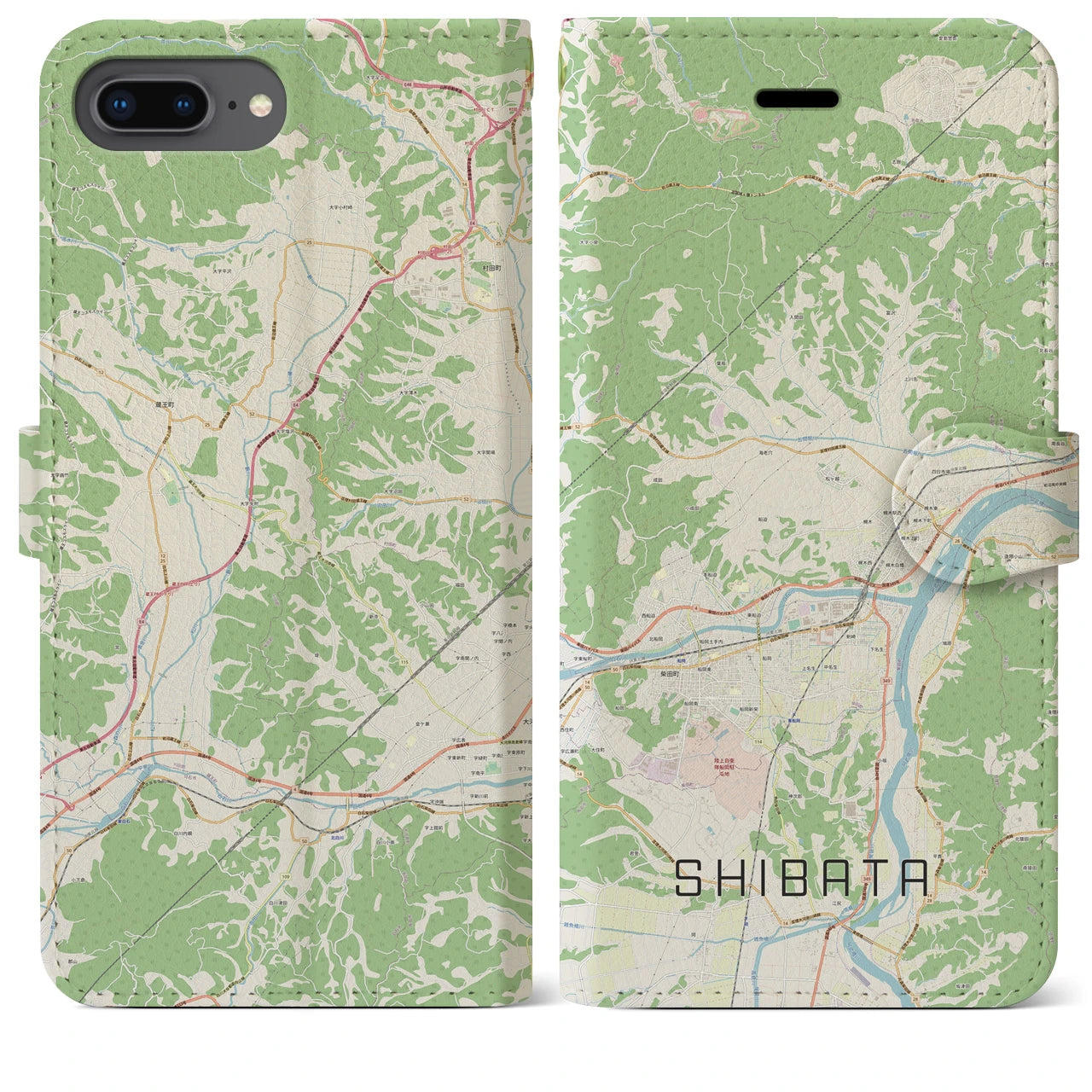 【柴田(宮城県)】地図柄iPhoneケース(手帳タイプ)ナチュラル・iPhone 8Plus /7Plus / 6sPlus / 6Plus 用