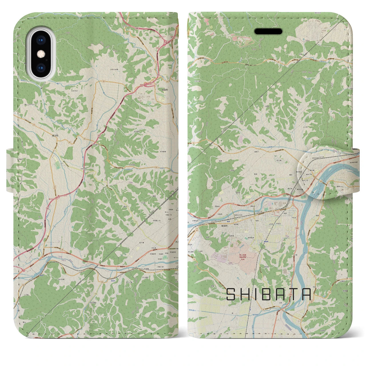 【柴田(宮城県)】地図柄iPhoneケース(手帳タイプ)ナチュラル・iPhone XS Max 用