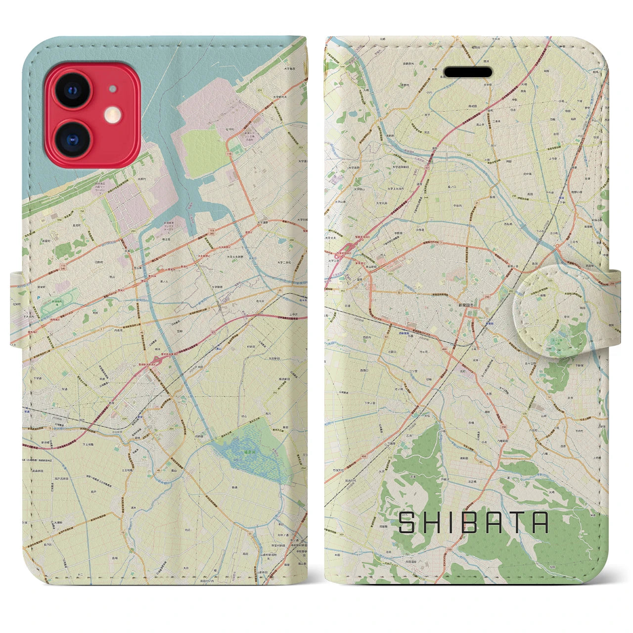 【新発田(新潟県)】地図柄iPhoneケース(手帳タイプ)ナチュラル・iPhone 11 用