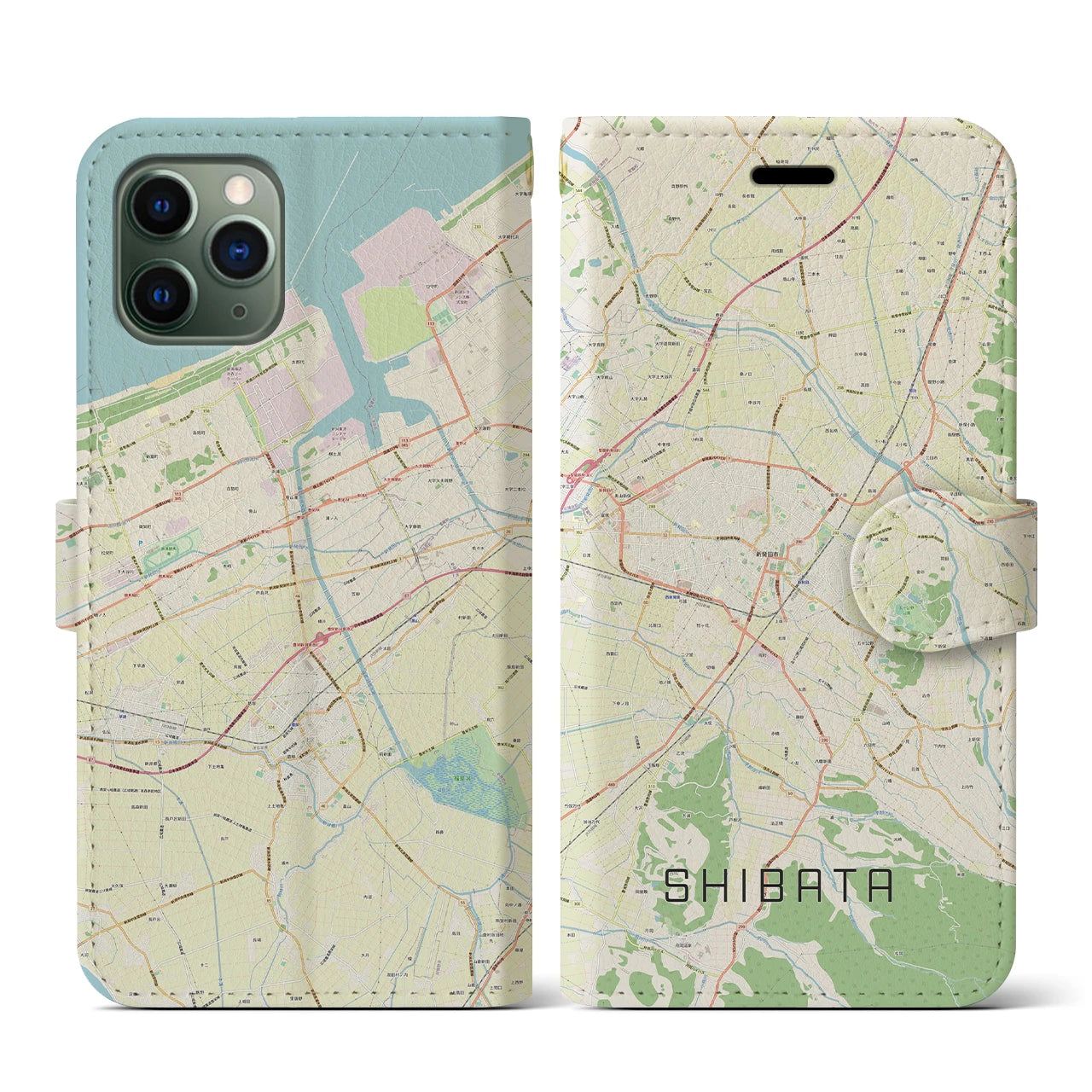 【新発田(新潟県)】地図柄iPhoneケース(手帳タイプ)ナチュラル・iPhone 11 Pro 用