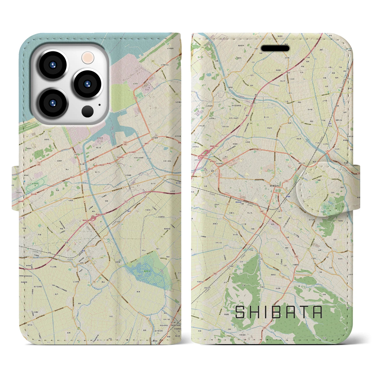 【新発田(新潟県)】地図柄iPhoneケース(手帳タイプ)ナチュラル・iPhone 13 Pro 用