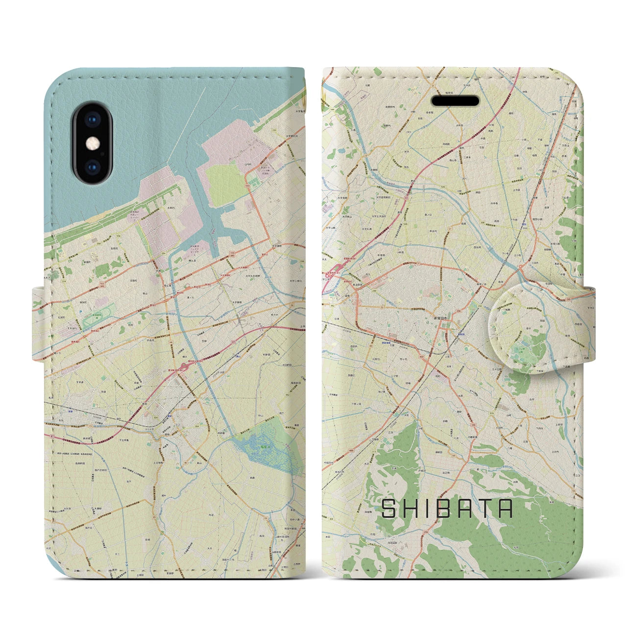 【新発田(新潟県)】地図柄iPhoneケース(手帳タイプ)ナチュラル・iPhone XS / X 用