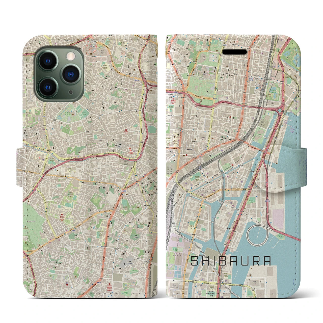 【芝浦(東京都)】地図柄iPhoneケース(手帳タイプ)ナチュラル・iPhone 11 Pro 用