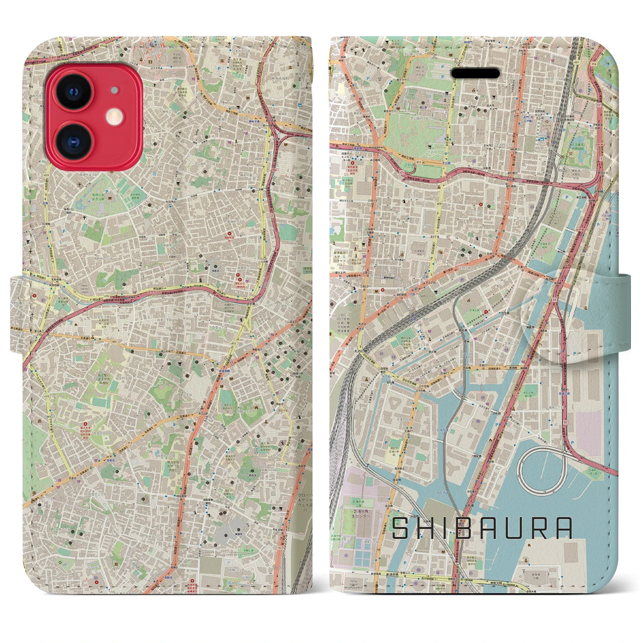 【芝浦(東京都)】地図柄iPhoneケース(手帳タイプ)ナチュラル・iPhone 11 用