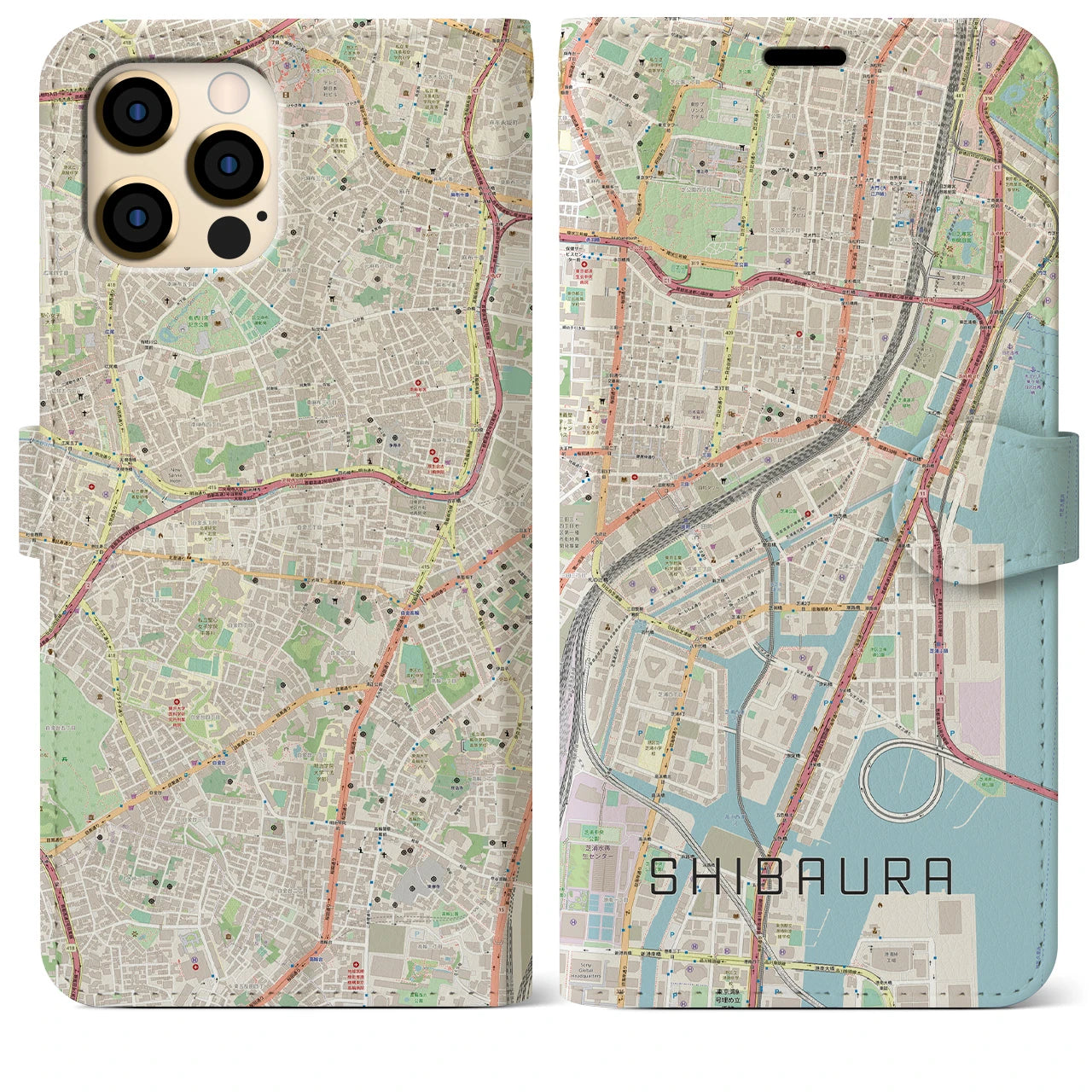 【芝浦(東京都)】地図柄iPhoneケース(手帳タイプ)ナチュラル・iPhone 12 Pro Max 用