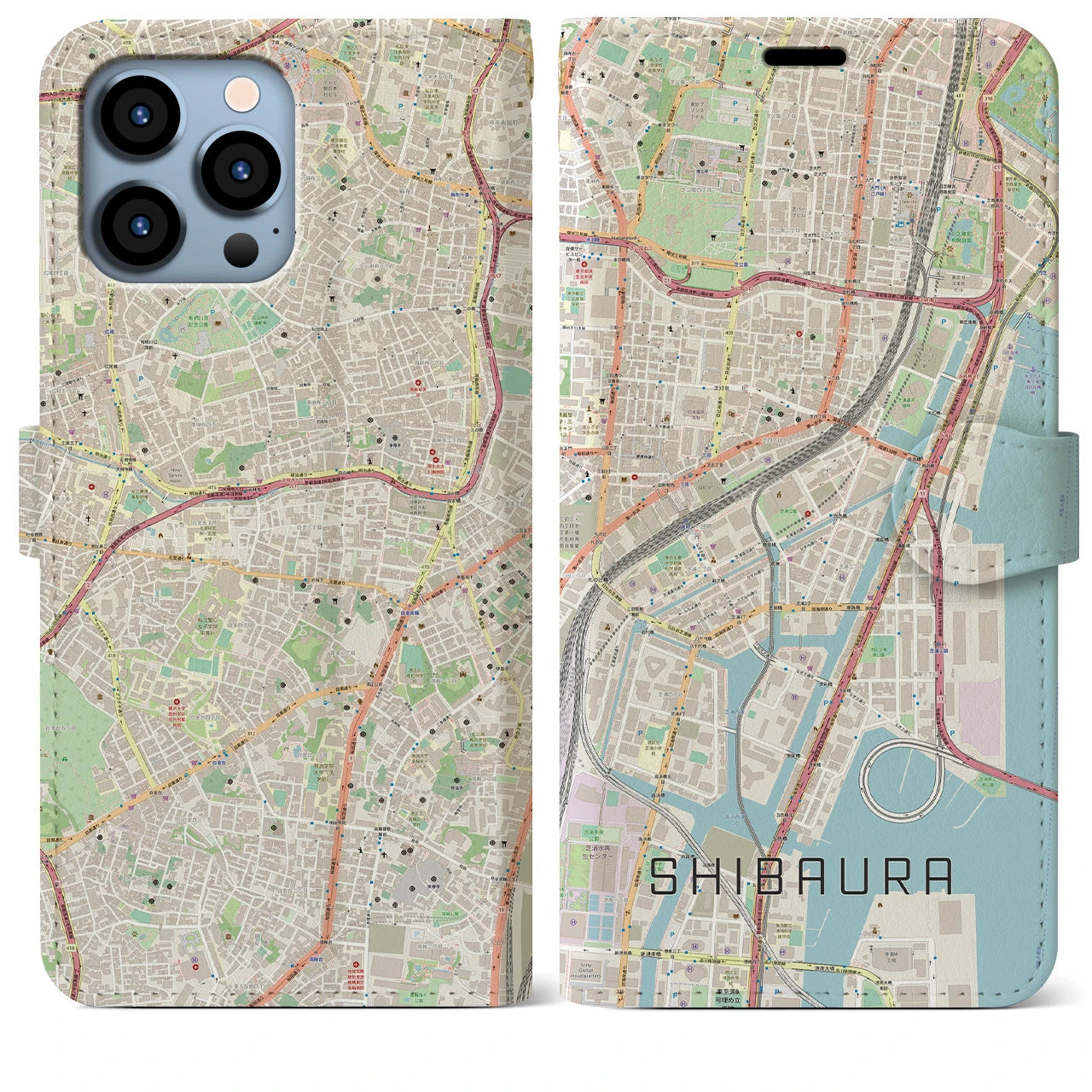 【芝浦(東京都)】地図柄iPhoneケース(手帳タイプ)ナチュラル・iPhone 13 Pro Max 用