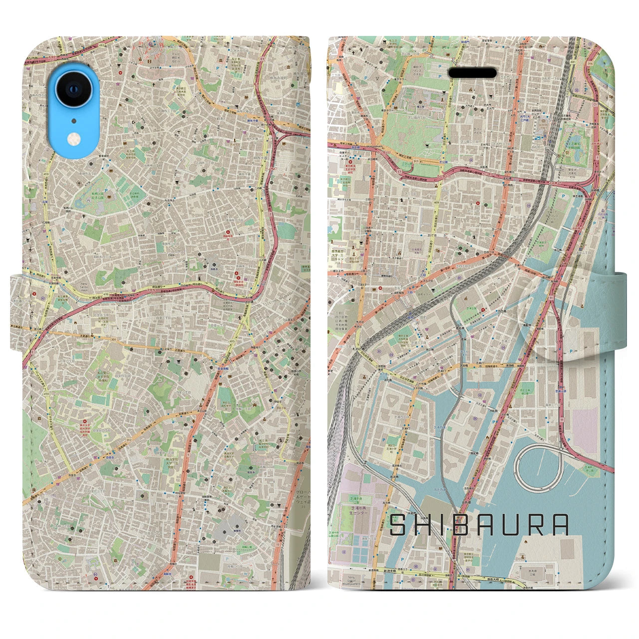 【芝浦(東京都)】地図柄iPhoneケース(手帳タイプ)ナチュラル・iPhone XR 用