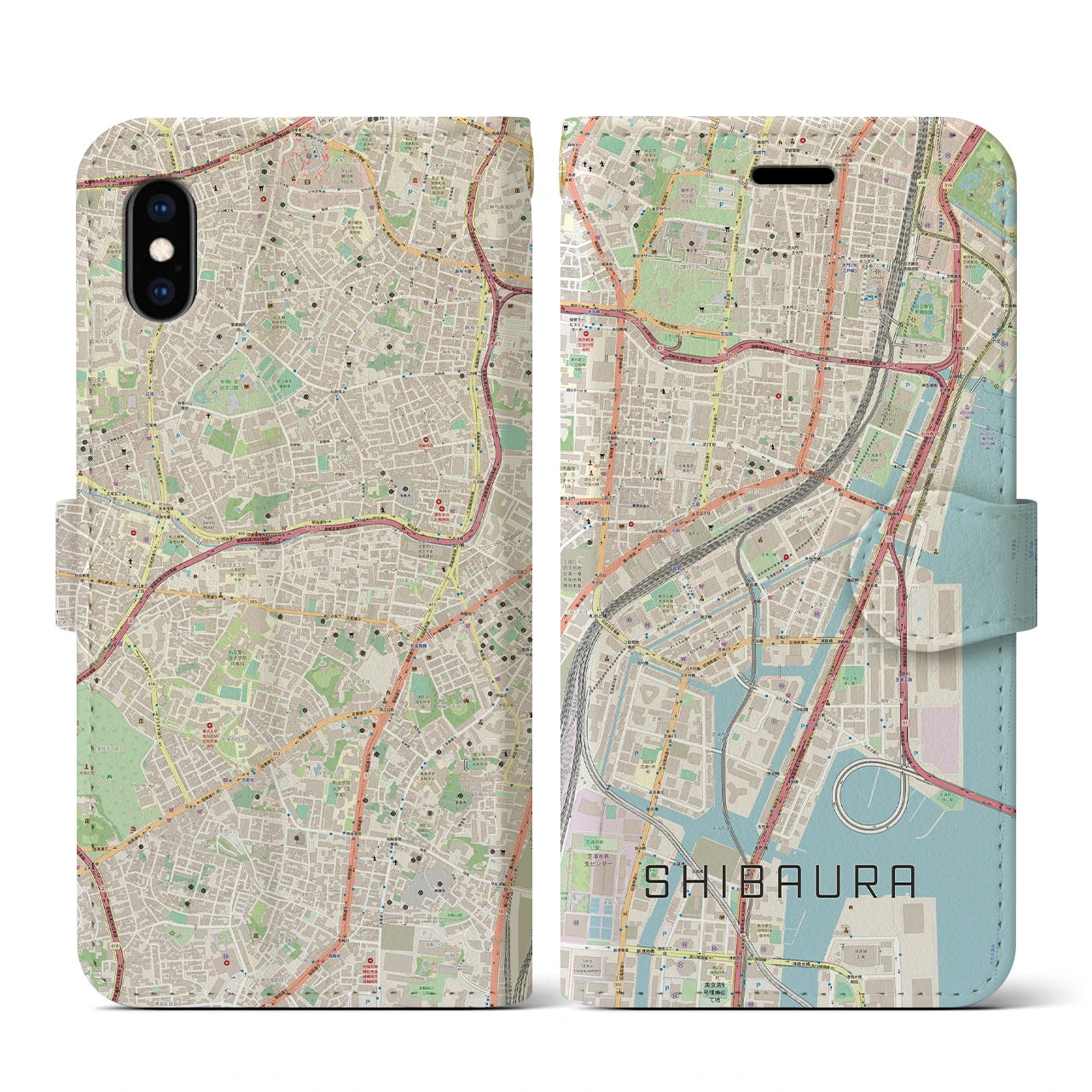 【芝浦(東京都)】地図柄iPhoneケース(手帳タイプ)ナチュラル・iPhone XS / X 用