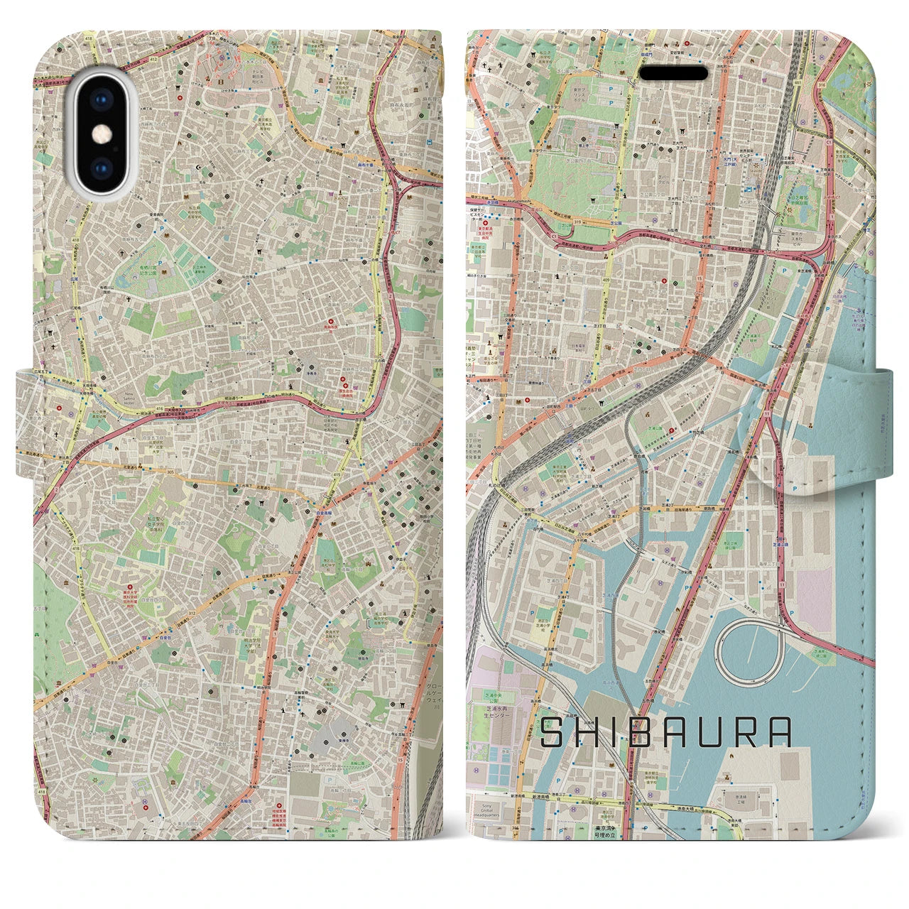 【芝浦(東京都)】地図柄iPhoneケース(手帳タイプ)ナチュラル・iPhone XS Max 用