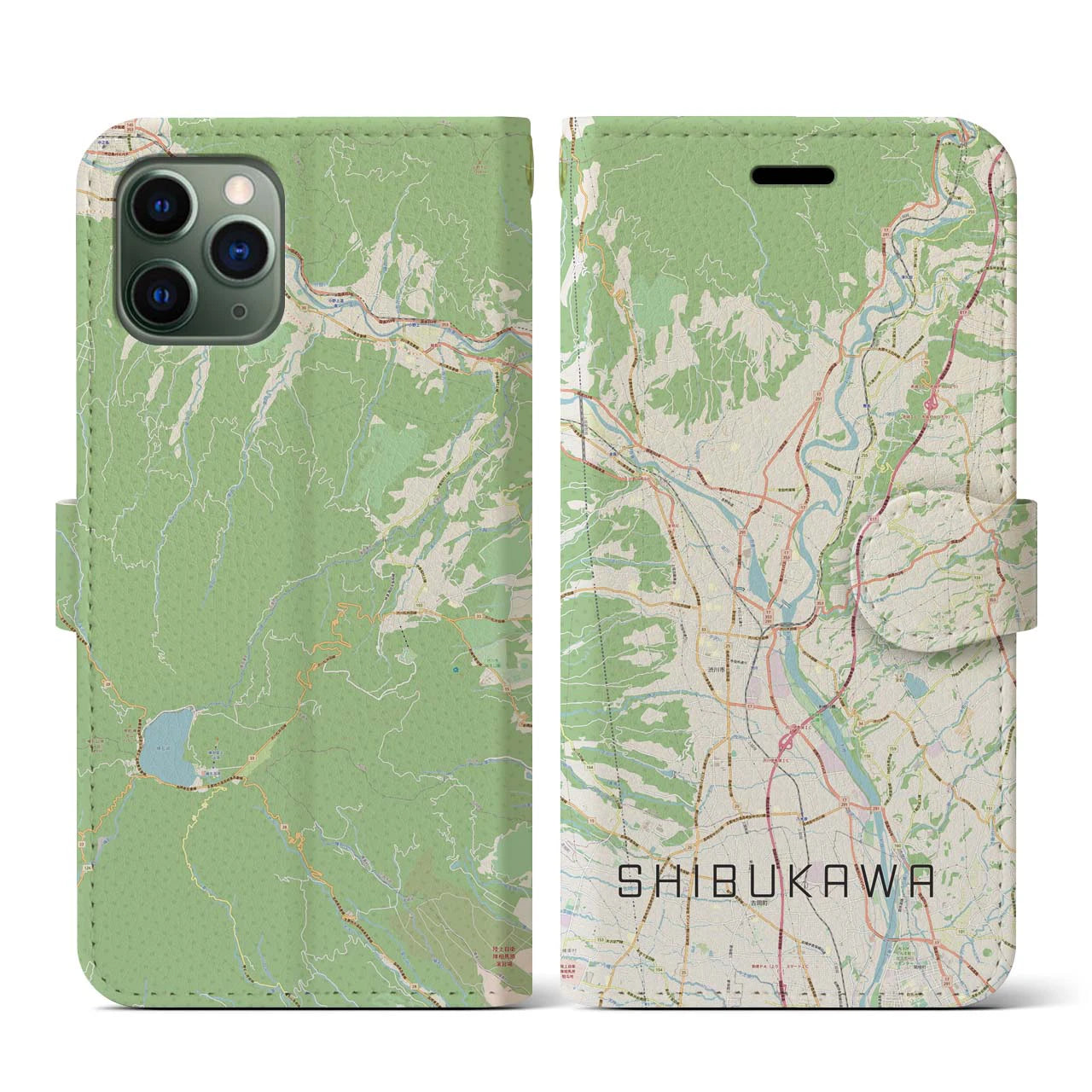 【渋川(群馬県)】地図柄iPhoneケース(手帳タイプ)ナチュラル・iPhone 11 Pro 用