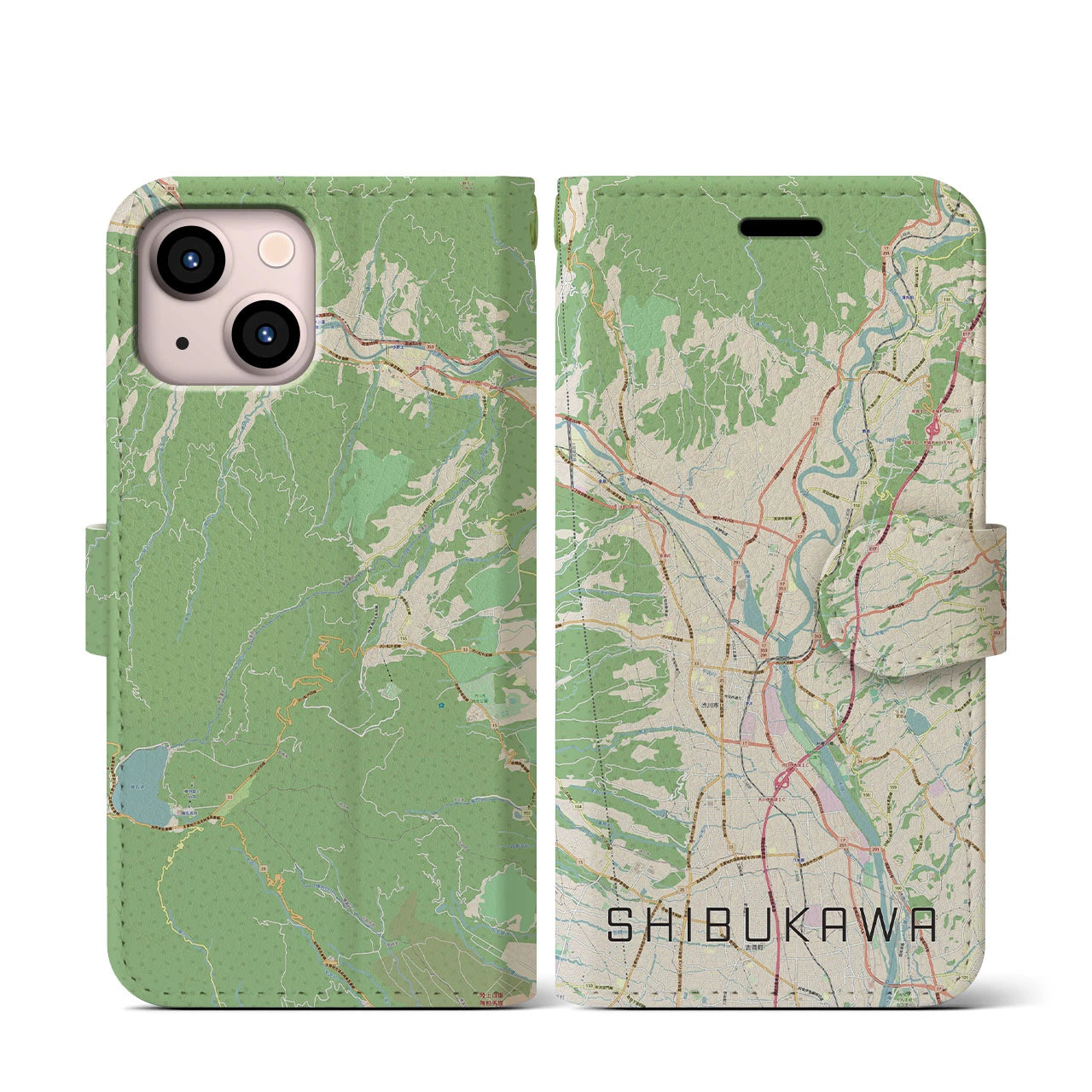 【渋川(群馬県)】地図柄iPhoneケース(手帳タイプ)ナチュラル・iPhone 13 mini 用
