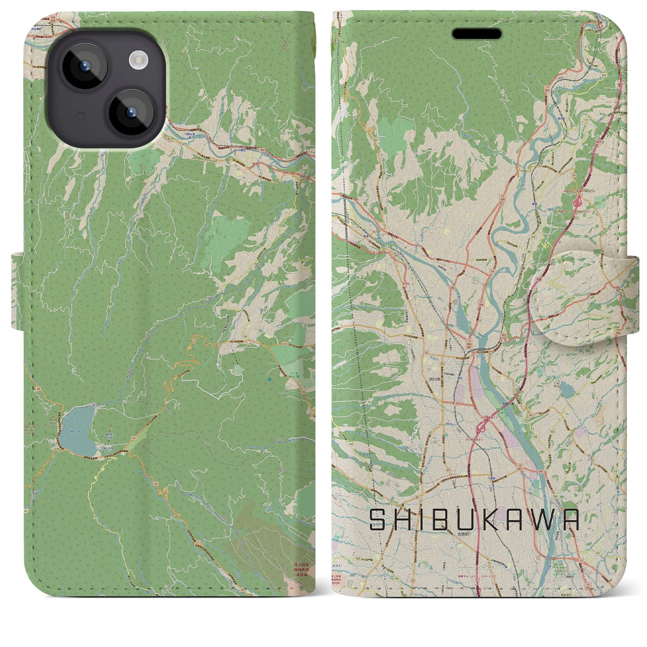 【渋川(群馬県)】地図柄iPhoneケース(手帳タイプ)ナチュラル・iPhone 14 Plus 用