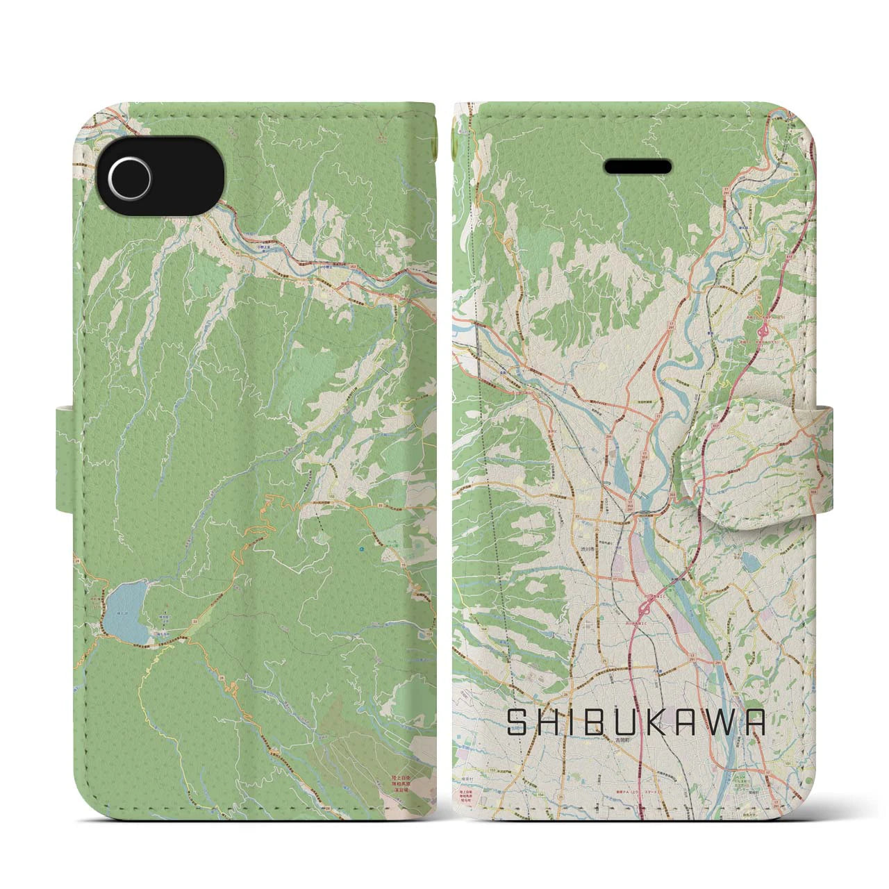 【渋川(群馬県)】地図柄iPhoneケース(手帳タイプ)ナチュラル・iPhone SE(第3 / 第2世代) / 8 / 7 / 6s / 6 用