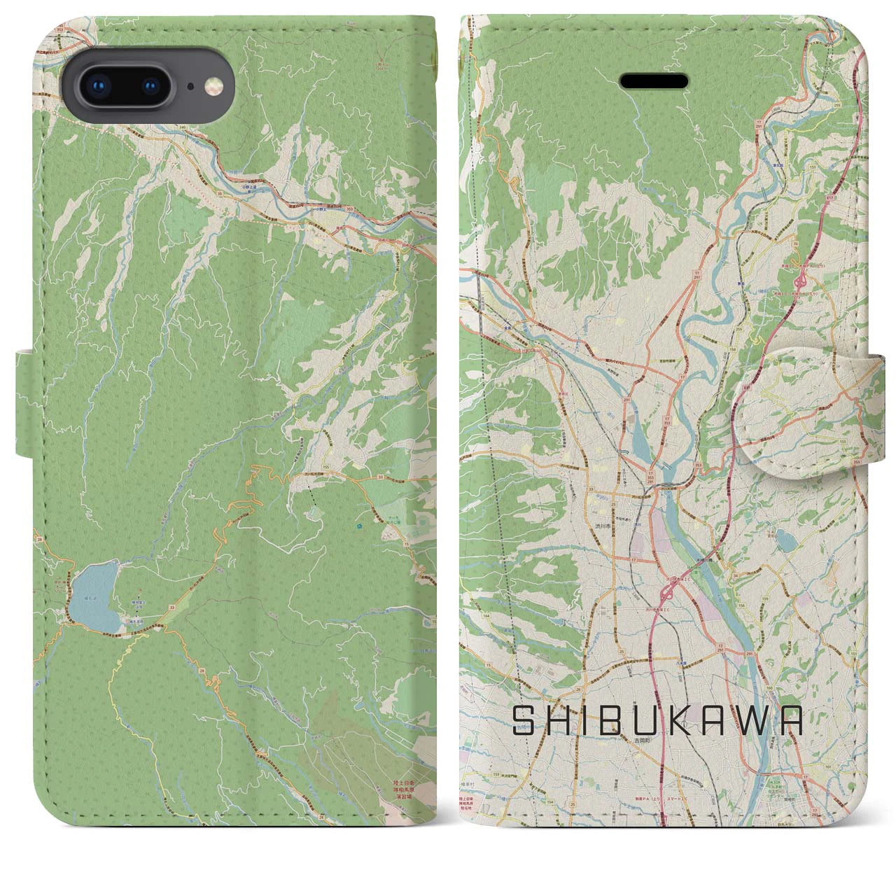 【渋川(群馬県)】地図柄iPhoneケース(手帳タイプ)ナチュラル・iPhone 8Plus /7Plus / 6sPlus / 6Plus 用