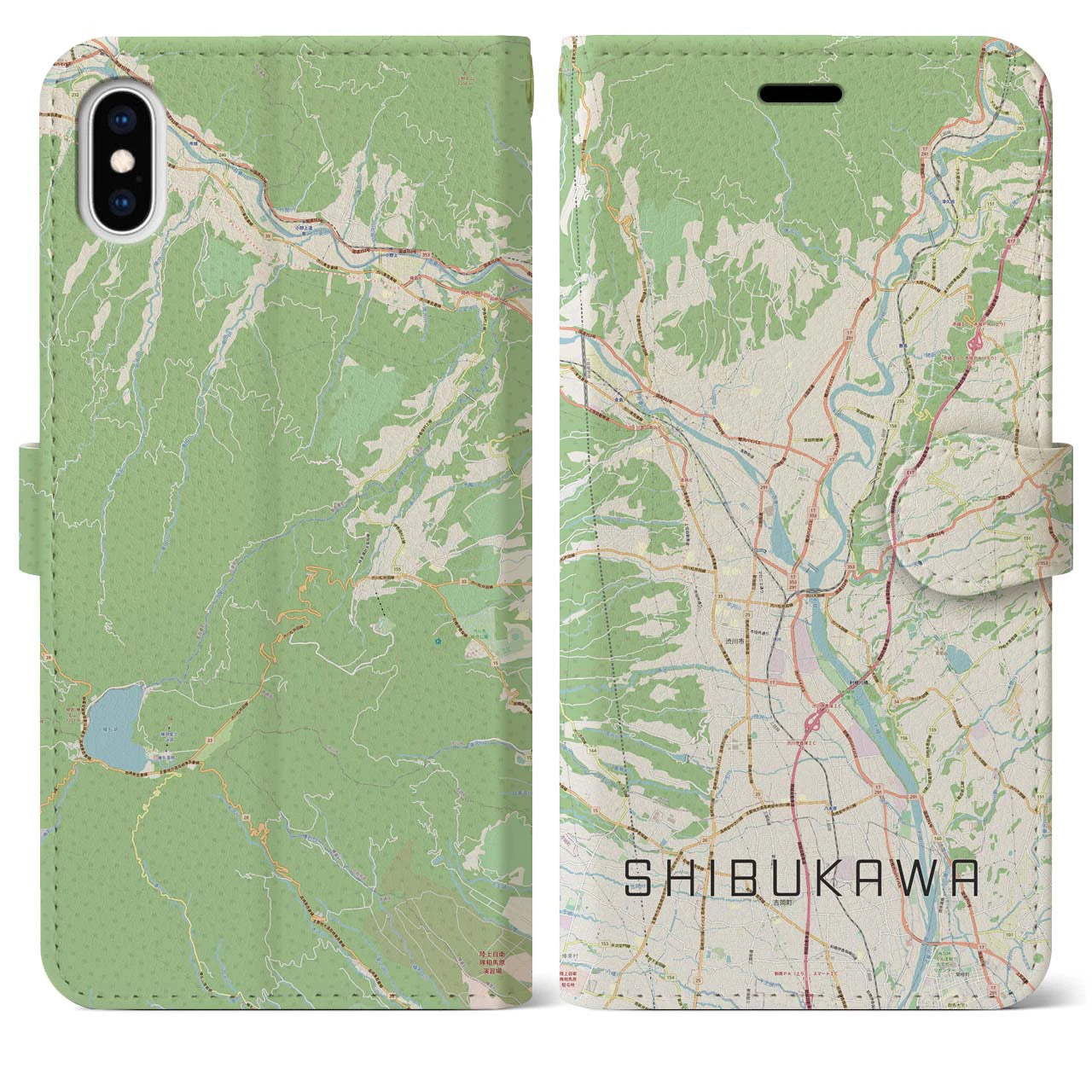 【渋川(群馬県)】地図柄iPhoneケース(手帳タイプ)ナチュラル・iPhone XS Max 用