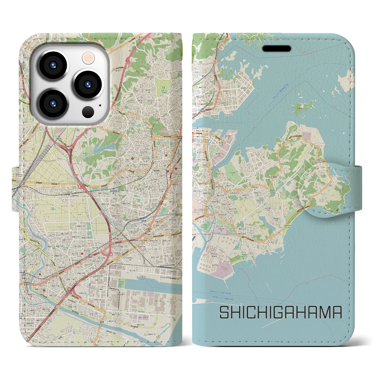 【七ヶ浜(宮城県)】地図柄iPhoneケース(手帳タイプ)ナチュラル・iPhone 13 Pro 用