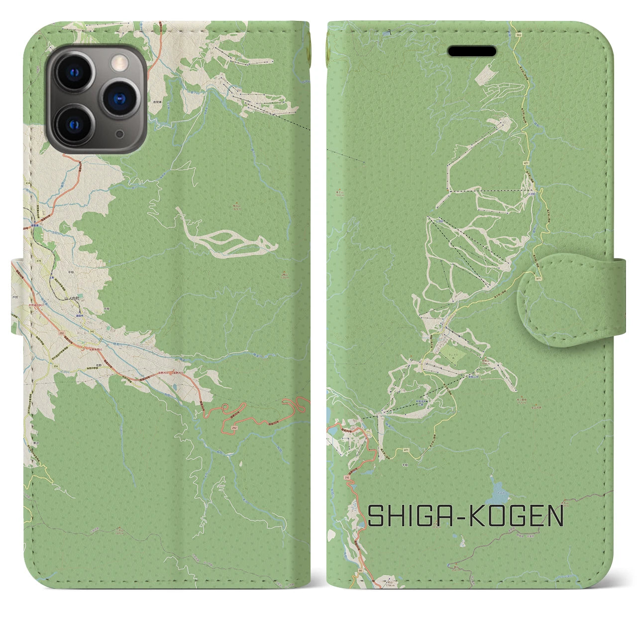 【志賀高原(長野県)】地図柄iPhoneケース(手帳タイプ)ナチュラル・iPhone 11 Pro Max 用