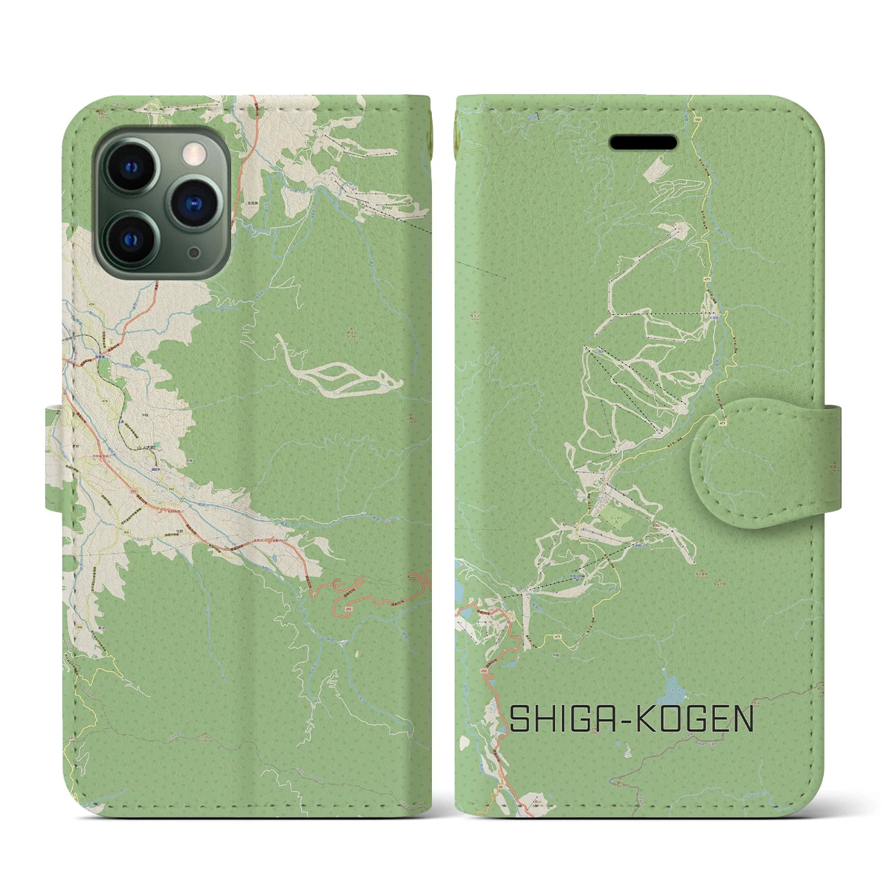 【志賀高原(長野県)】地図柄iPhoneケース(手帳タイプ)ナチュラル・iPhone 11 Pro 用