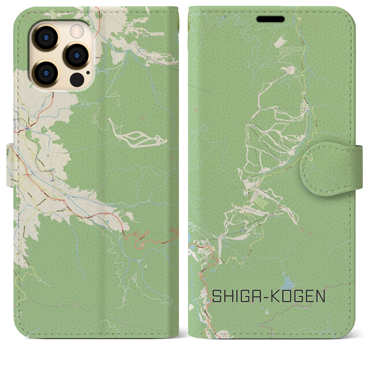 【志賀高原(長野県)】地図柄iPhoneケース(手帳タイプ)ナチュラル・iPhone 12 Pro Max 用