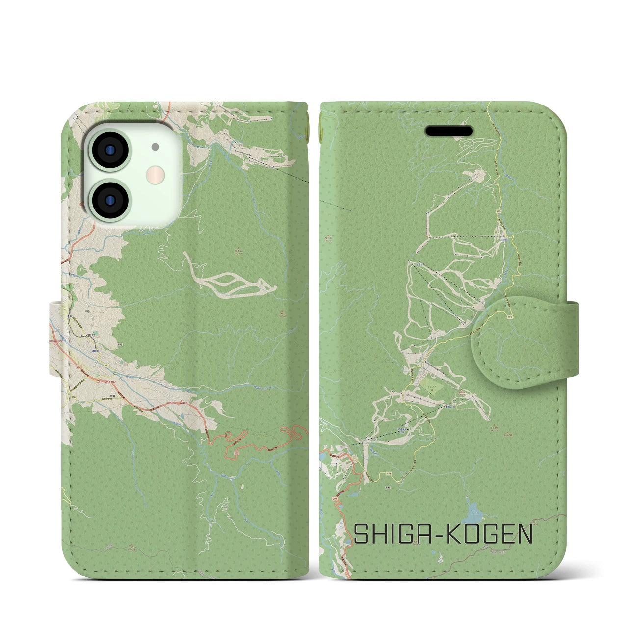 【志賀高原(長野県)】地図柄iPhoneケース(手帳タイプ)ナチュラル・iPhone 12 mini 用
