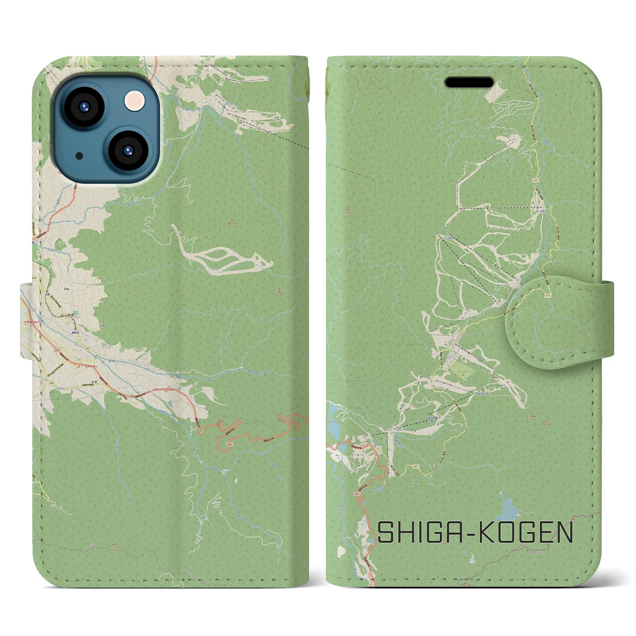 【志賀高原(長野県)】地図柄iPhoneケース(手帳タイプ)ナチュラル・iPhone 13 用
