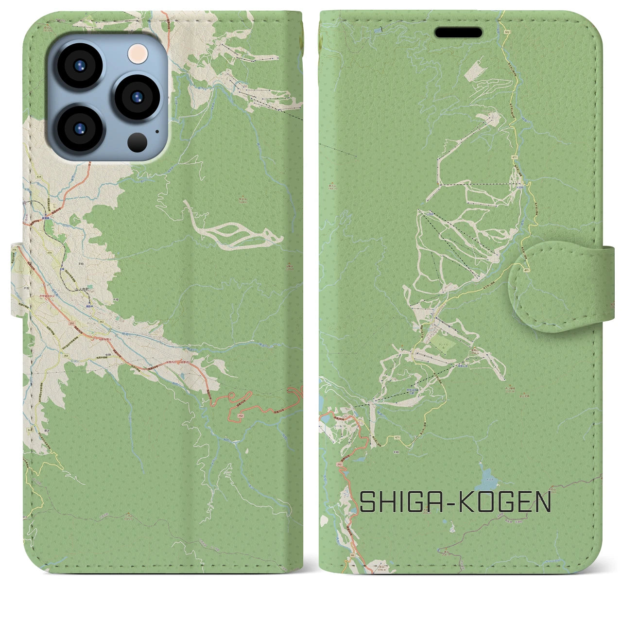 【志賀高原(長野県)】地図柄iPhoneケース(手帳タイプ)ナチュラル・iPhone 13 Pro Max 用